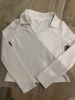 GB girls White Ribbed Long Sleeve Polo Top